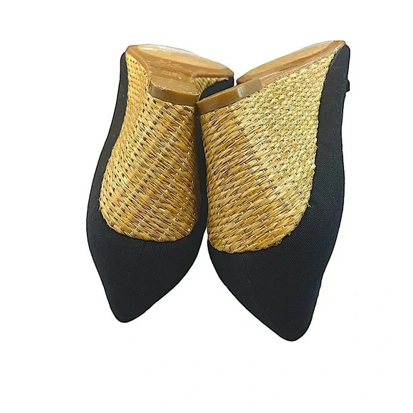 Isaac Mizrahi Live! Black Canvas Peep Toe
Straw like Wedges Bow Detail  … - Picture 10 of 17